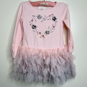 Biscotti Light Pink Gray Ombré Embroidered Heart Tutu Dress Long Sleeve Size 5